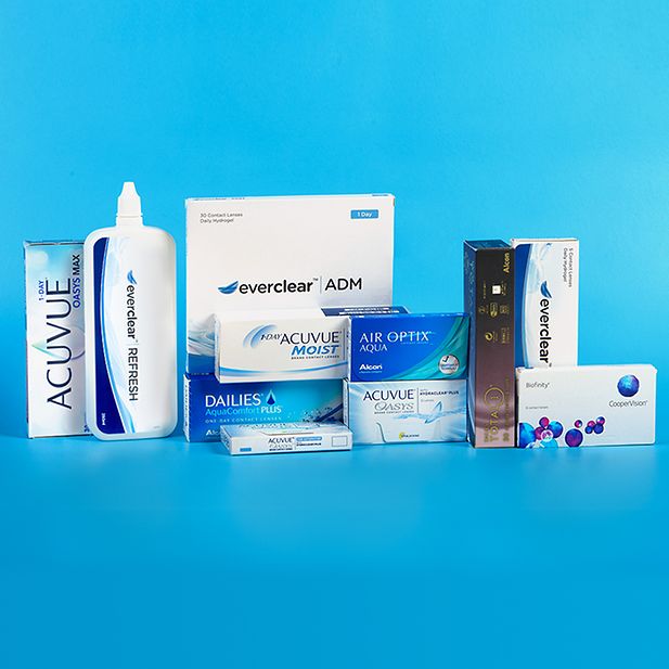 Een selectie contactlenzen en lenzenvloeistoffen die je kunt bestellen bij Vision Direct