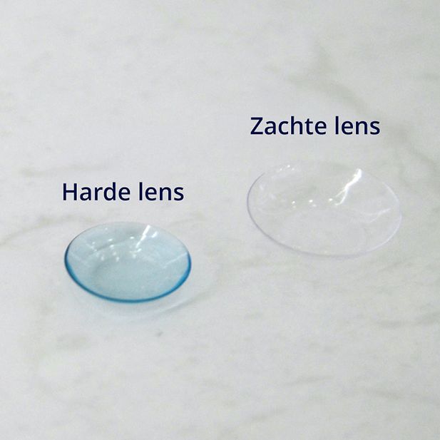 Een harde en zachte contactlens naast elkaar