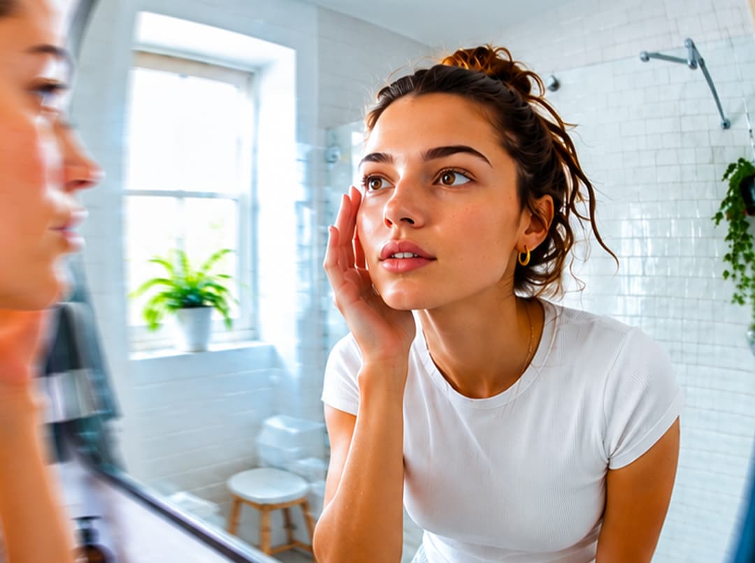 Femme se regarde dans le miroir